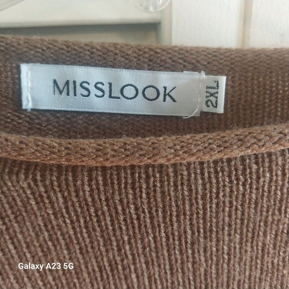 Misslook Colorblock Sweater 2XL Cotton Polyester Brown White Orange Striped 27" - Picture 3 of 7